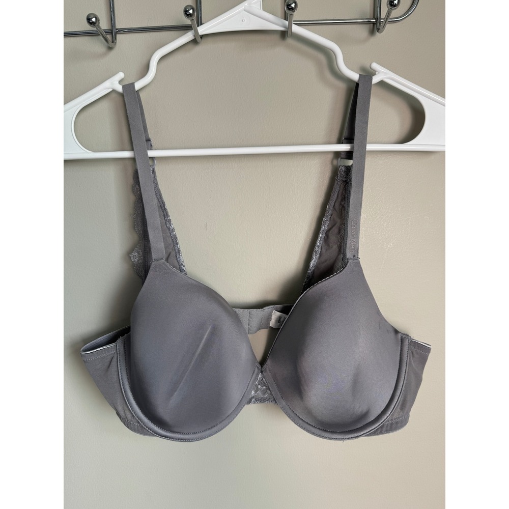 Calvin Klein Gray Lace Trim Padded Underwire Bra 36C Intimate Everyday Essential